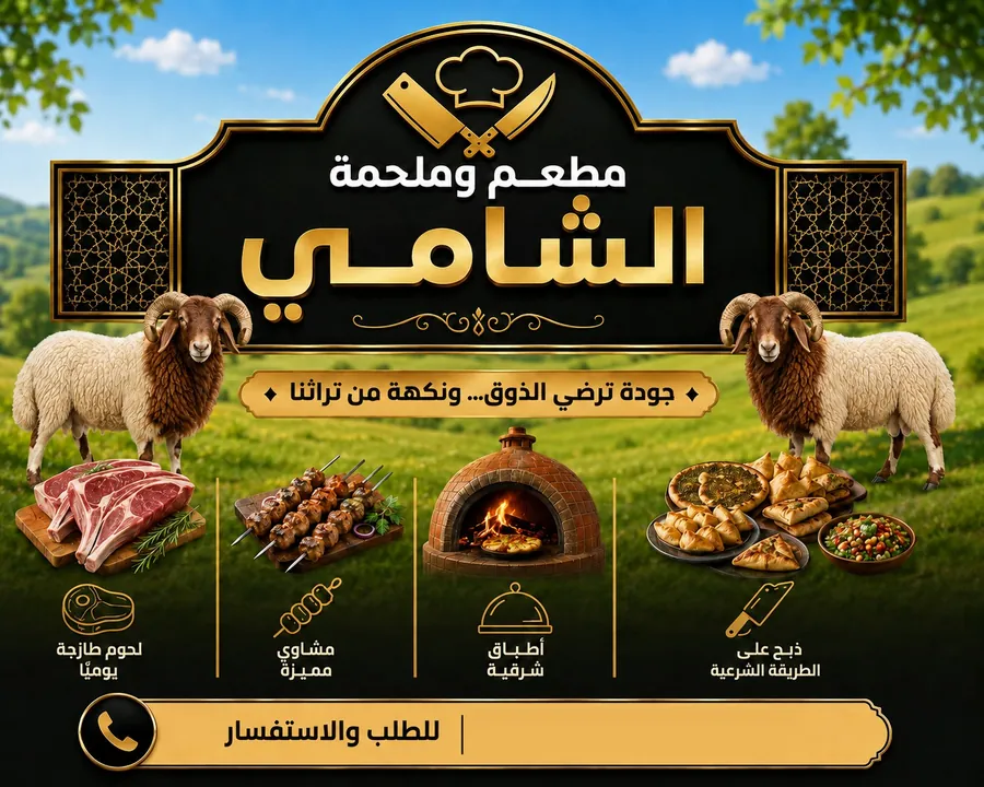 إعلان مطعم وملحمة الشامي: نكهة الشام الأصيلة قريباً